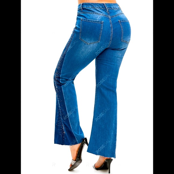 Rosegal Blue Flare Jeans with Glitter Detail - Picture 5 of 9